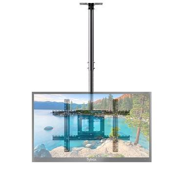 Imagem de Sylvox Suporte de TV de teto, suporte de TV ajustável para TVs de 32 a 65 polegadas, suporte universal para tetos planos, comporta até 35 kg, VESA máximo 600 x 400 mm, resistente, fácil instalação,