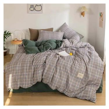 Imagem de Jogo de cama xadrez verde lençol duplo capa de edredom fronha tamanho Queen, macio (7 4 peças 200 x 230 cm)