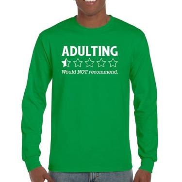 Imagem de Adulting Would Not recommend Camiseta de manga comprida engraçada Adult Life is Hard Review Humor Parenting 18th Birthday Gen X, Verde, 3G