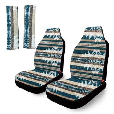 Imagem de Capas de assento de carro Boho para bancos dianteiros, pacote com 2 cobertores listrados pretos capas de assento Baja para caminhão van SUV, capas de assento hippie de fácil instalação com ajuste