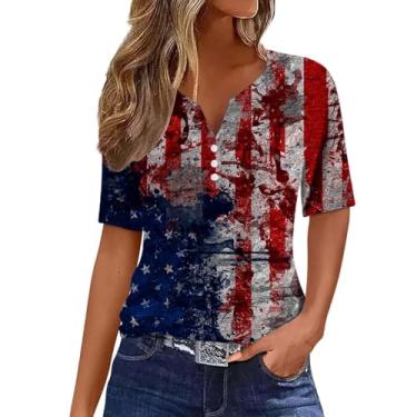 Imagem de Camisetas patrióticas femininas com bandeira americana de 4 de julho camiseta gráfica vermelha branca azul camiseta de manga curta, Vermelho, G