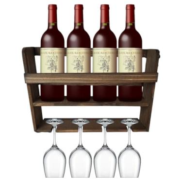 Imagem de Adega de parede bar rústico 4 garrafa (Madeira escura)