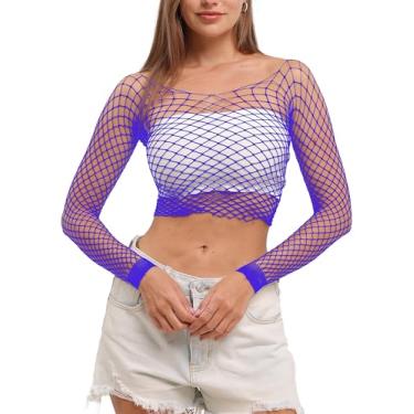 Imagem de Camiseta feminina Lemon Girl Fishnet Crop Tops Lingerie Babydoll Tamanho único EUA 2-18, Azul, One Size