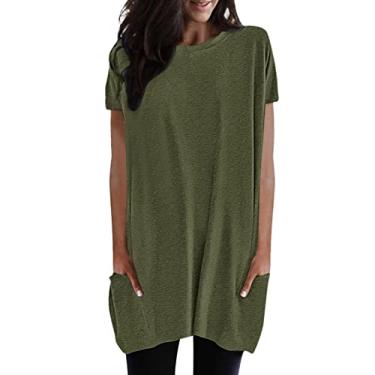 Imagem de Lainuyoah Blusas de verão plus size para trabalho tops elegantes camisa longa de verão para usar com leggings manga curta blusa grande, A-Army Green, XXG