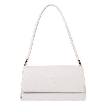 Imagem de Bolsa feminina pequena de couro PU, bolsa de mão de crocodilo clássica clutch bolsa de mão para noite, Branco