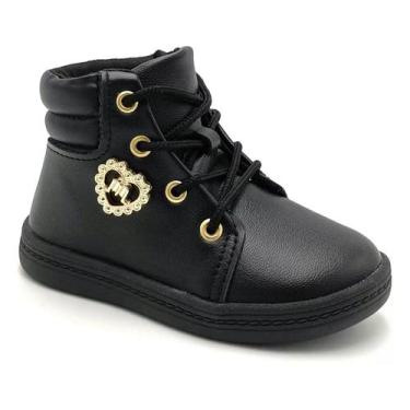 Imagem de Bota Coturno Infantil Molekinha Metal Coração - Preto