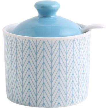 Imagem de Açucareiro de creme, talheres de cerâmica, açucareiro azul com tampa, pote de armazenamento de açúcar, pote de açúcar, pote de especiarias para recipiente de açúcar, pote de tempero de sal d