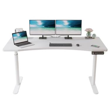 Imagem de Mesa com regulagem de altura com motor duplo mesa escritorio e 3 botões de memória Mesa Escrivaninha computador com carregamento rápido type-c mesa gamer (Branco, 160X76 CM)