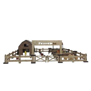 Imagem de Fazendinha fazenda roça de Brinquedo De Encaixar roça Mdf C/Celeiro E Coxo para animais de borracha