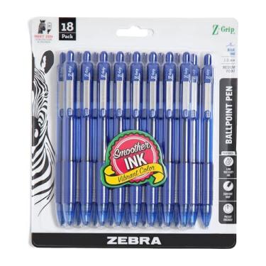 Imagem de Zebra Pen Caneta esferográfica retrátil Z-Grip, tinta azul de fluxo suave, ponta média de 1,0 mm, material escolar, material para professores e material de escritório, pacote com 18 (22258)