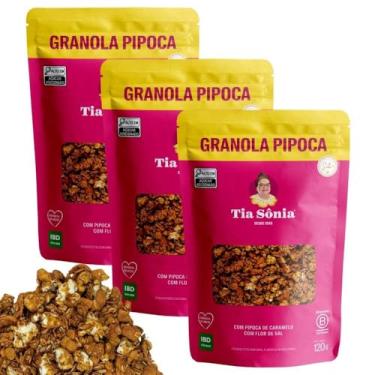 Imagem de Tia Sônia, Kit 3 Granola Pipoca Caramelo Flor d Sal 120g cada Tia Sônia