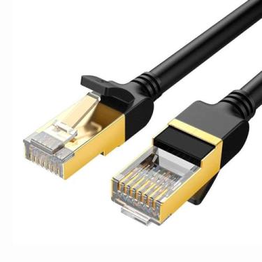 Imagem de Cabo de Rede RJ45 Cat7 F/FTP Macho 2 Metros Preto Alta Velocidade Blindagem Dupla Conexão Estável Performance Otimizada Ideal para Escritórios e Gamers