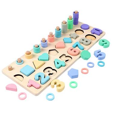 Imagem de Quebra-Cabeça 3 Em 1 de Madeira, Placa Logarítmica, Classificador, Jogo de Contagem, Brinquedo Montessori Para Crianças, Educação Pré-Escolar