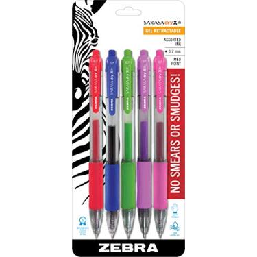 Imagem de Zebra Pen Canetas de tinta gel retráteis Sarasa X20, ponta média de 0,7 mm, tinta de secagem rápida de cores variadas, pacote com 5 (embalagem pode variar)