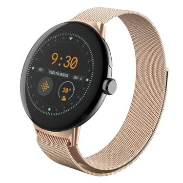 Imagem de MiKoyi Pulseira de relógio de metal para Google Pixel Watch/Watch 2, fecho magnético, sem lacunas, pulseira de substituição de malha de aço inoxidável para Google Pixel Watch/Watch 2 pulseiras - ouro