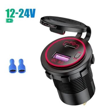 Imagem de Carregador Acendedor Turbo Duplo Tipo C e USB Carro Moto Caminhão - Tr