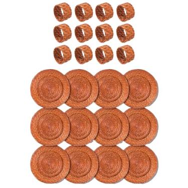 Imagem de Rafimex, Kit 24 Sousplat Marrom+Porta Guardanapo Bege Rattan Rafimex