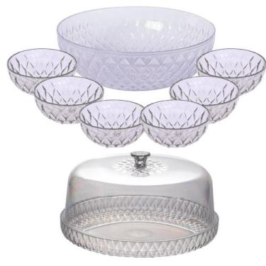 Imagem de Kit boleira baixa, saladeira e 6 tigelas de plástico Cristal incolor P