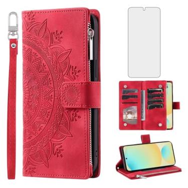 Imagem de Asuwish Capa de telefone para Samsung Galaxy S24 FE 5G capa carteira com protetor de tela de vidro temperado alça de pulso cordão mandala flor couro flip zíper célula S 24 EF S24FE 24S mulheres homens