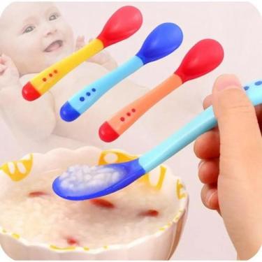 Imagem de Colher Térmica Infantil Muda Cor Silicone Bebe Alimentação Bpa Free Te