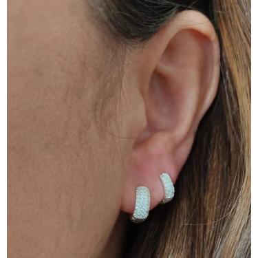 Imagem de Kit Brincos Argola Unissex Cravejada Zircônia De Prata 925 - DR Joias