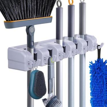 Imagem de Suporte de Parede Multiuso Porta Vassouras, Rodos e Chaves com 5 Posiç