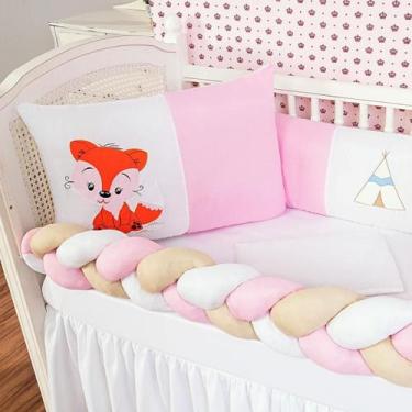 Imagem de Kit Protetor Berço Padrão Americano Raposa Menina Rosa 6 Pçs - L2m