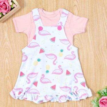 Imagem de Salopete para bebê com body flamingo branco - Era Uma Vez, 6-9M