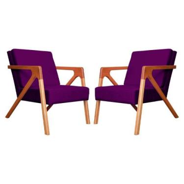 Imagem de Conjunto 2 Poltronas Monalisa Com Braços de Madeira Veludo Roxo - LM D
