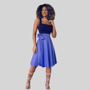 Imagem de Saia Envelope Midi Godê Cintura Alta Transpassada Com Forro - ANNEGUER