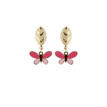 Imagem de Brinco Borboleta resinada Rosa Bebê Folheado Ouro 18k Antialérgico - M