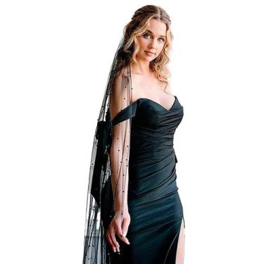 Imagem de Véu De Noiva Casamento Bolinhas Preto Longo 2m Com Pente - ANJO DA MAM