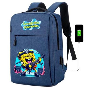 Imagem de Mochila USB Escolar Estampa Infantil Bob Esponja Notebooks, Trabalho E