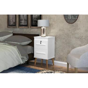 Imagem de Mesa de Cabeceira 2 Gavetas Branca c/ Chave - Trinobel