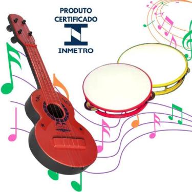 Imagem de Kit Musical Brinquedos Educativo C/2 Instrumentos Violão Pandeiro Infa