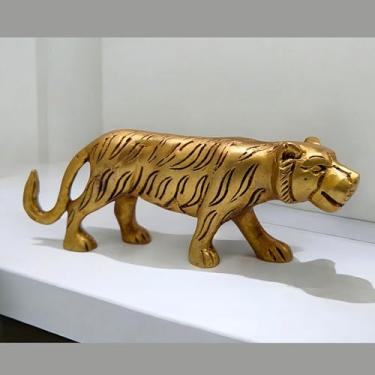Imagem de craftslook Decoração de casa de latão antigo e forte estátua de rei leão 13,3 cm vintage bronze tigre leão leopardo estátua de ídolo murti escultura animal escritório, decoração de mesa de casa