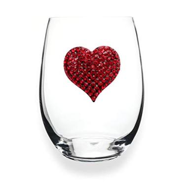 Imagem de THE QUEENS' JEWELS Copo de vinho sem haste Red Heart com joias, 600 ml - Deslumbrante e deslumbrante expressão de amor à mão strass sem pintura