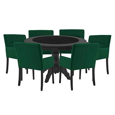 Imagem de Mesa de Jogos Carteado Montreal Redonda Tampo Reversível Preto com 6 Cadeiras Vicenza Verde - Gran Belo