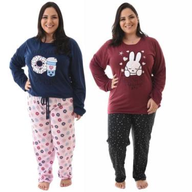 Imagem de Kit 2 Pijamas De Frio Plus Size Manga Longa E Calça Oferta - Prikéta P