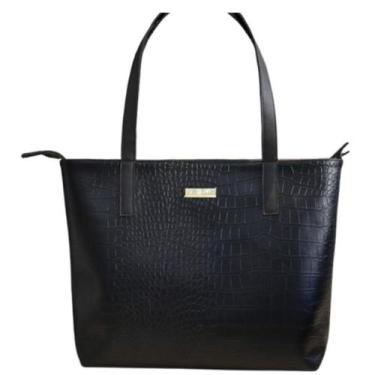 Imagem de Bolsa feminina  preta sacola grande forrada com compartimentos interno