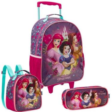 Imagem de Kit Mochila De Rodinhas Lancheira Estojo Princesas Disney - Xeryus, Ro