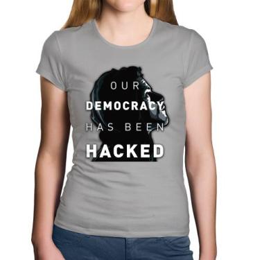 Imagem de Baby Look Algodão Our Democracy Has Been Hacked - Foca na Moda, Cinza,