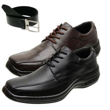 Imagem de Kit 2 Sapato Social Com Cadarço Oxford Masculino Em Couro + Cinto - Gm