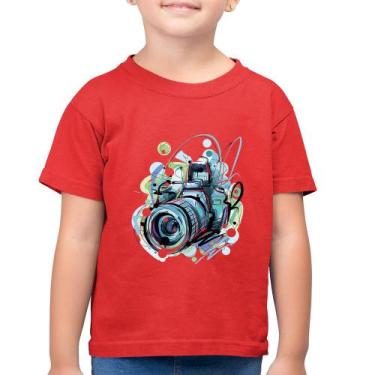 Imagem de Camiseta Algodão Infantil Câmera Fotográfica - Foca na Moda, Vermelho,