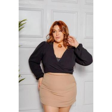 Imagem de Cropped Blusa Transpassada Camisa Social Plus Size Moda Elegante - Nan
