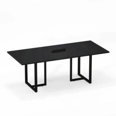 Imagem de Mesa de Reunião Retangular com Power Box Tubular P25 Pandin 2,6 M Pret