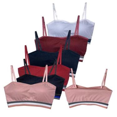 Imagem de Kit 5 Blusa Top Atacado Cropped Canelado Sutia Elastico listrado Look 