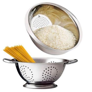 Imagem de Kit Escorredor Multiuso Lavador de Arroz e Macarrão Aço Inox Prime 2 P