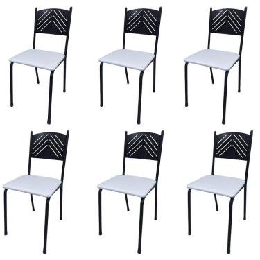 Imagem de Kit 6 Cadeira Preta para Cozinha Jantar Metal Tubular Almofadada Assento Branco