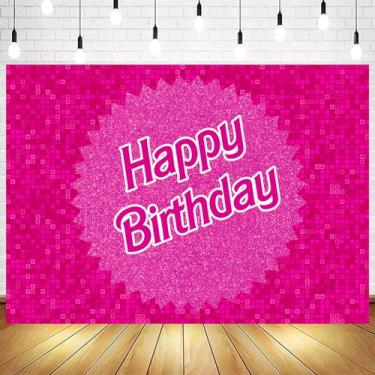Imagem de Withu Fúcsia rosa letreiro de feliz aniversário tema festa fundo feminino quarto meninas parede bolo decoração mesa cabine fotográfica estúdio fotografia banner